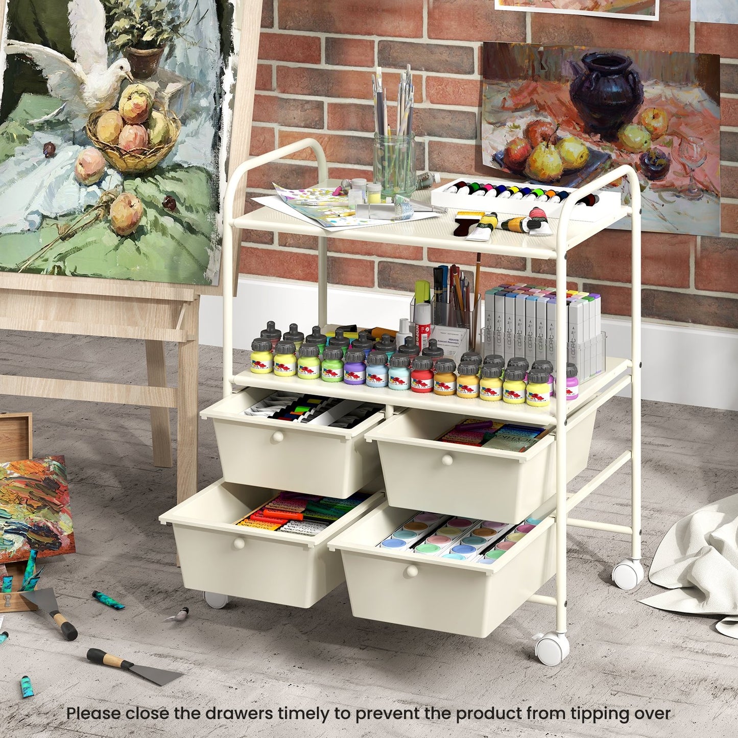 4 Drawers Shelves Rolling Storage Cart Rack-Black