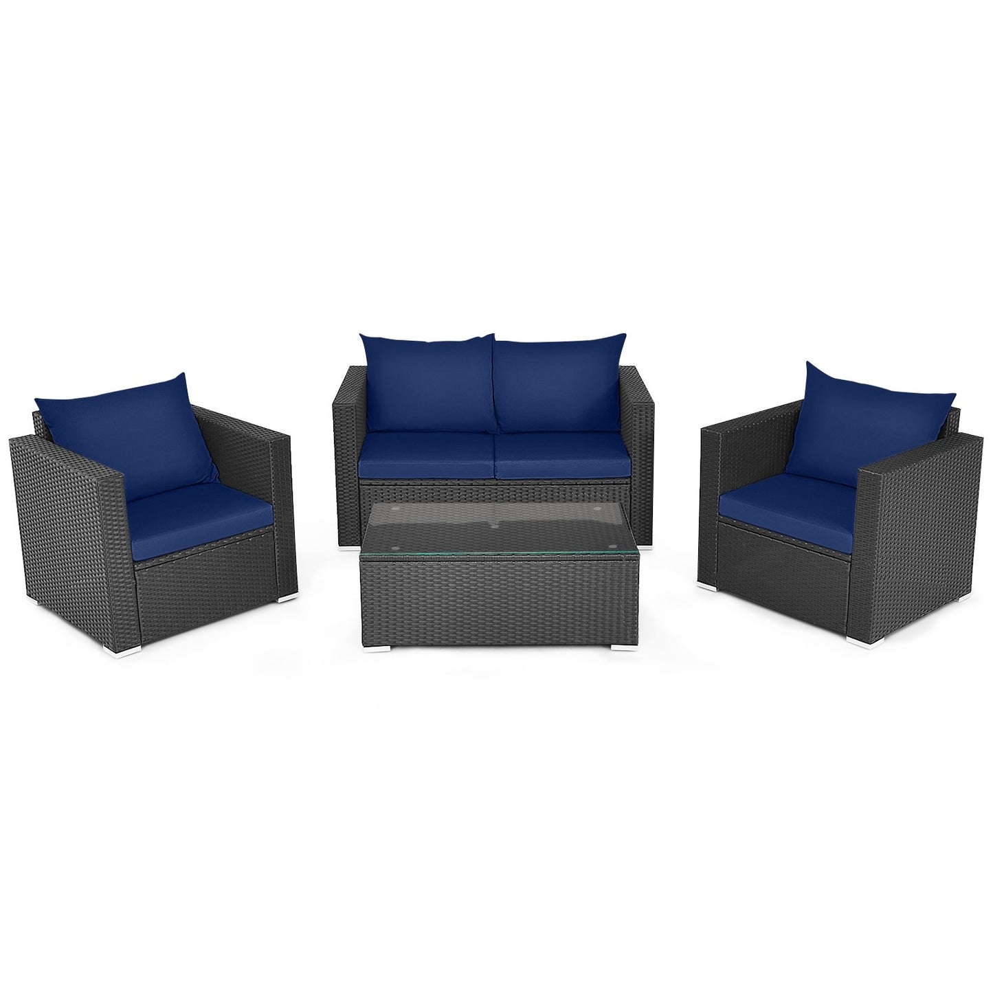 4 Pcs Patio Rattan Cushioned Furniture Set-Dark Black