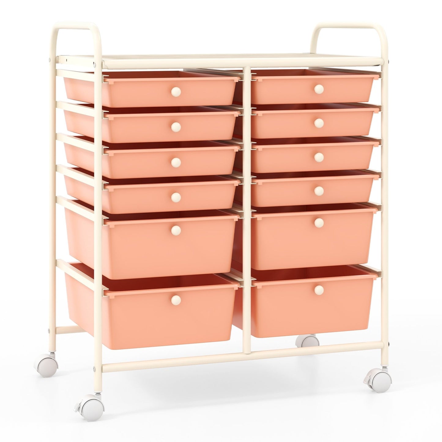 12-Drawer Rolling Storage Cart with Removable Drawers and Lockable Wheels-White