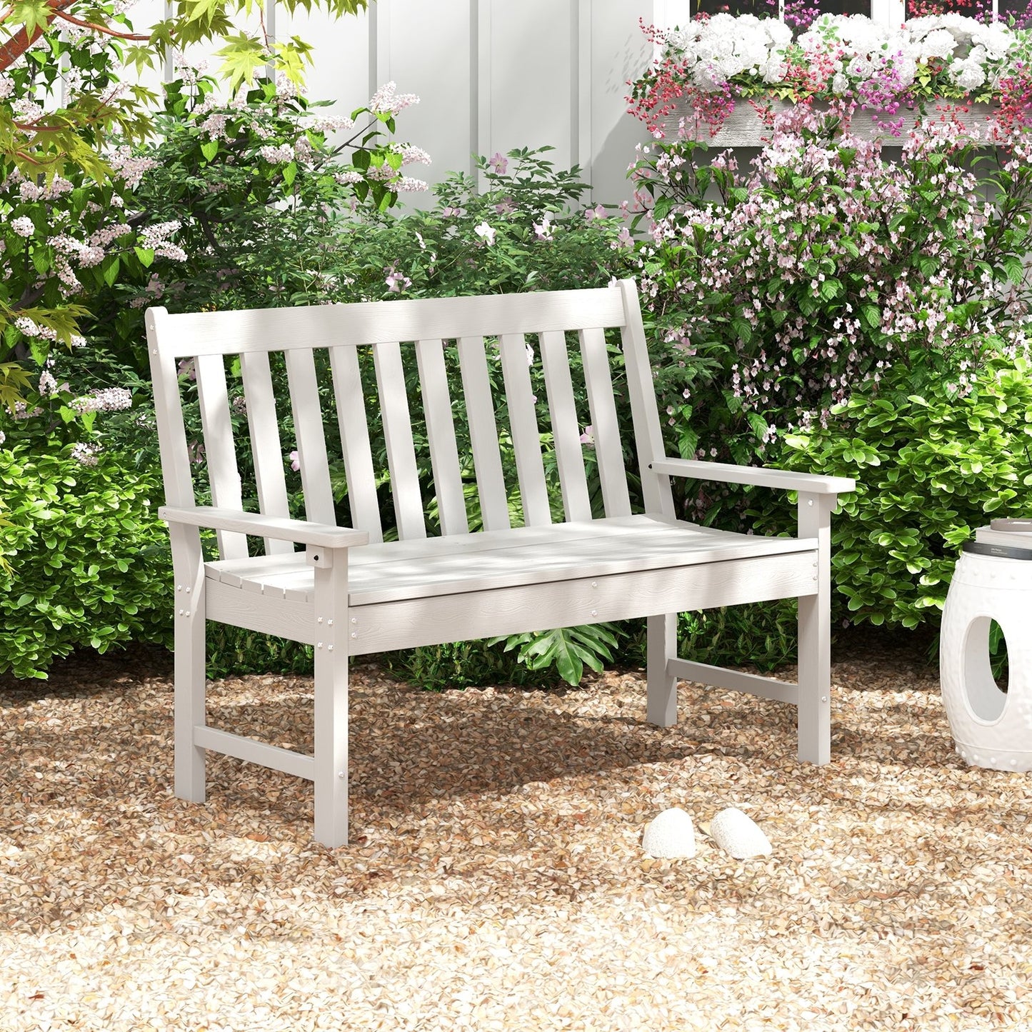 52 Inch All-Weather HDPE Outdoor Bench with Backrest and Armrests-Black
