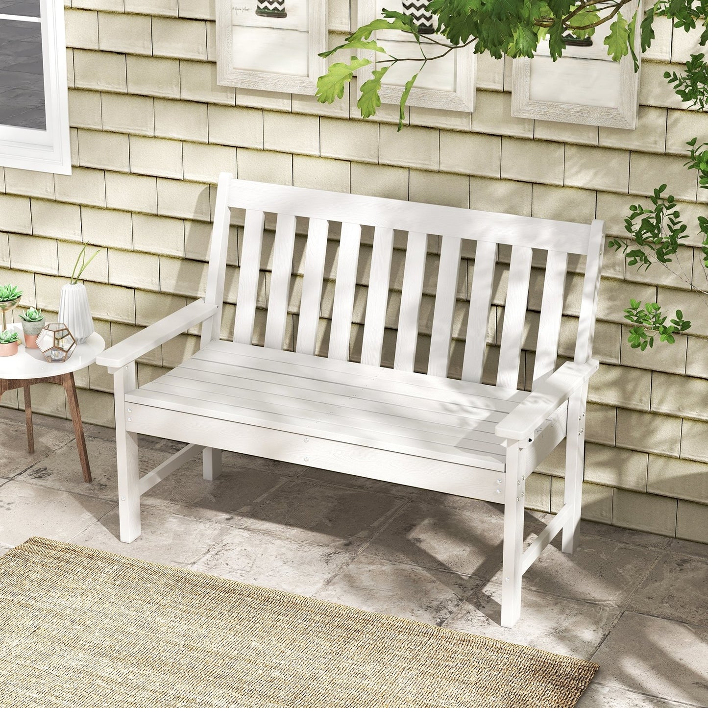 52 Inch All-Weather HDPE Outdoor Bench with Backrest and Armrests-Black