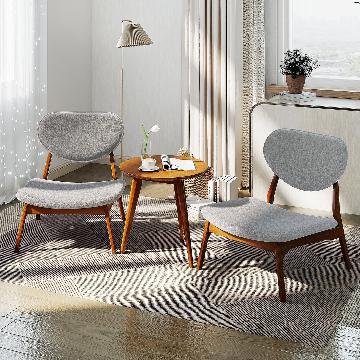 Accent Chairs Set of 2 with Side Table and Solid Wood Frame-Beige