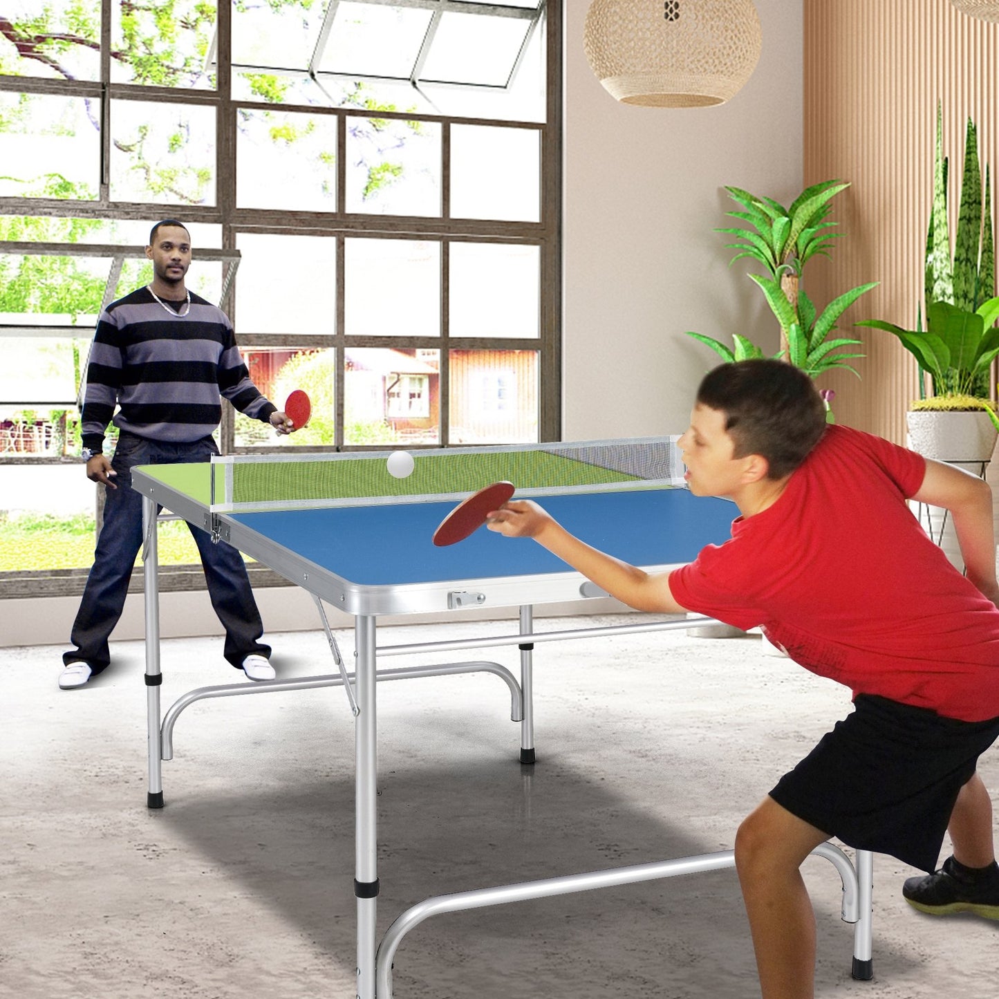 Foldable Ping Pong Table Game Set Mini Table Tennis Table with Adjustable Height-Blue & Green