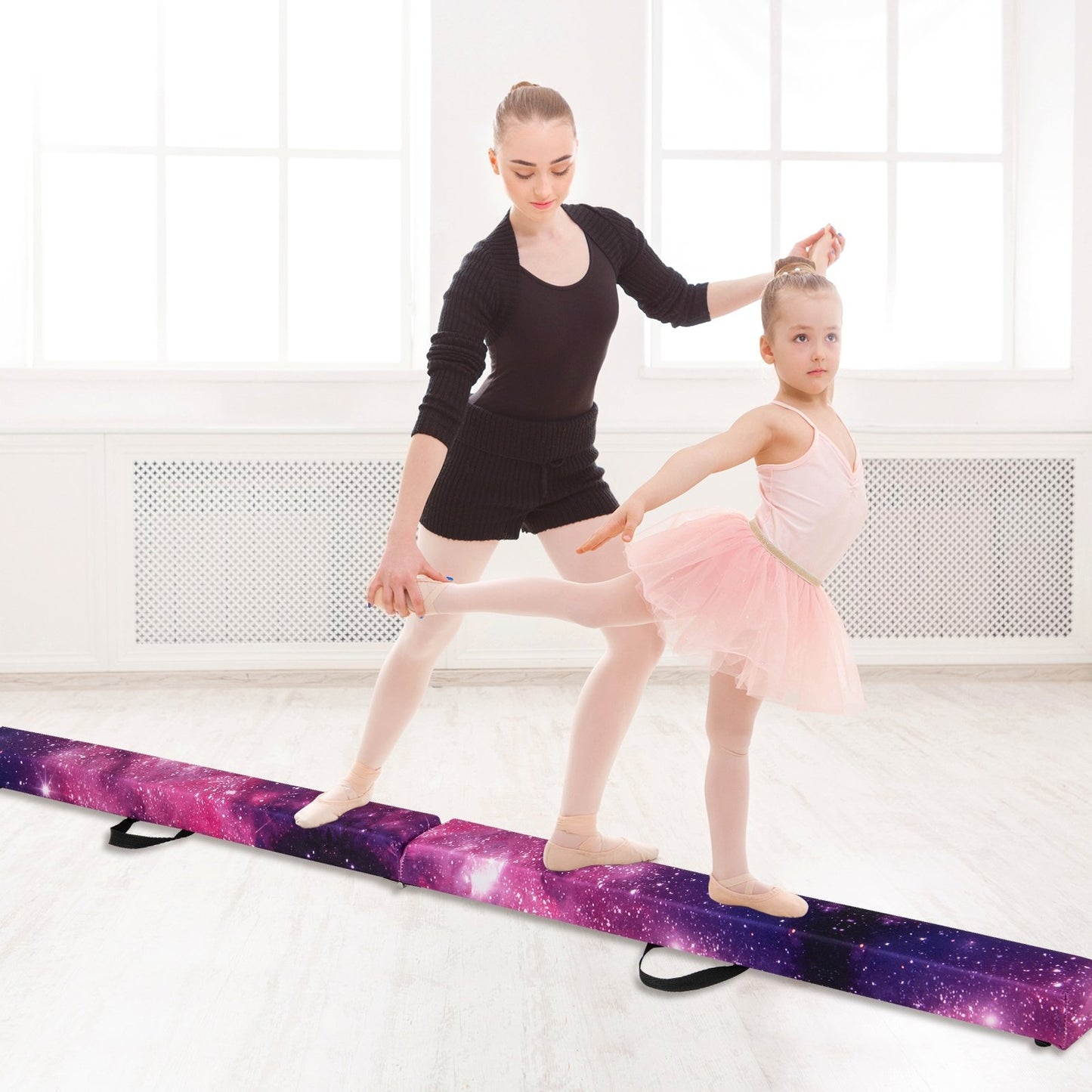 Folding Balance Beam with Solid Wood Base and Anti-slip Bottom-Beige