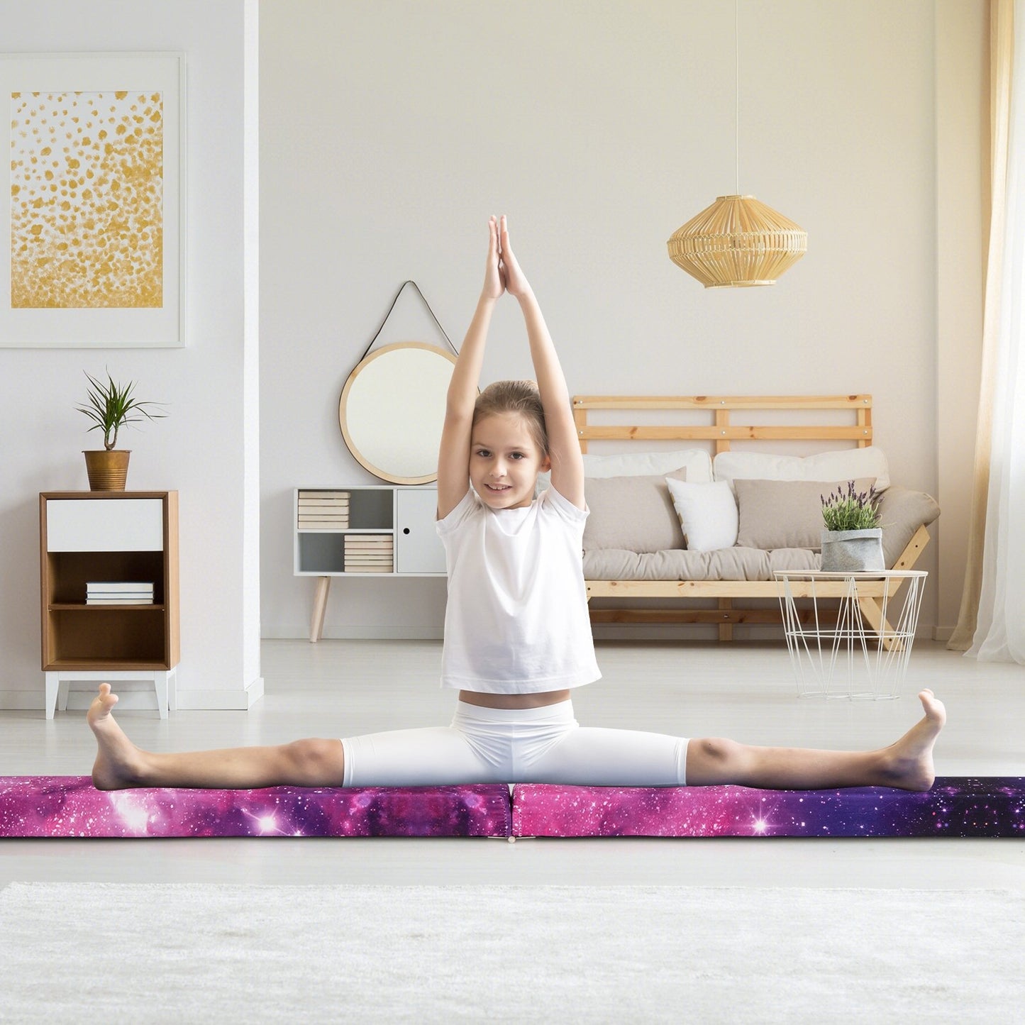 Folding Balance Beam with Solid Wood Base and Anti-slip Bottom-Beige