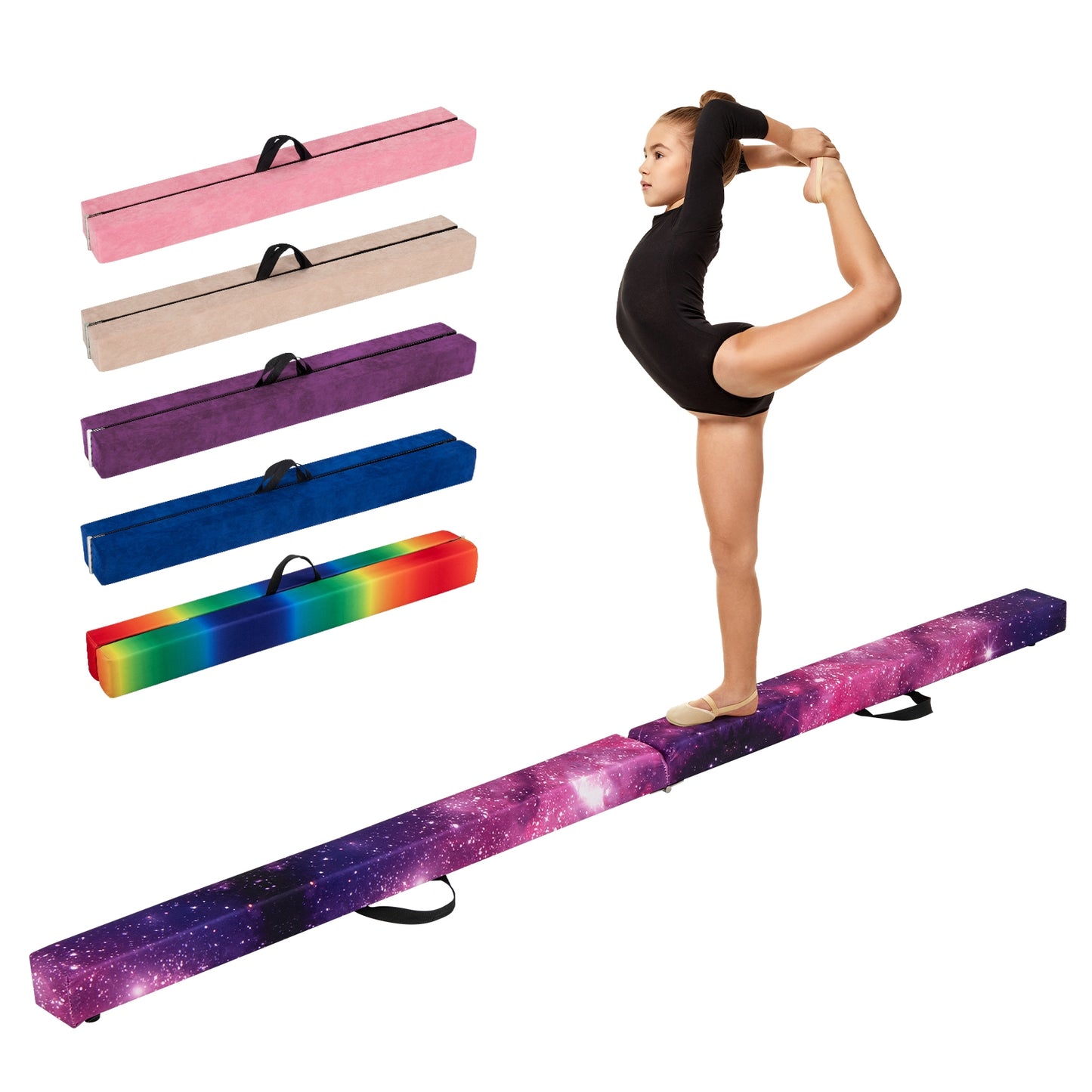Folding Balance Beam with Solid Wood Base and Anti-slip Bottom-Beige