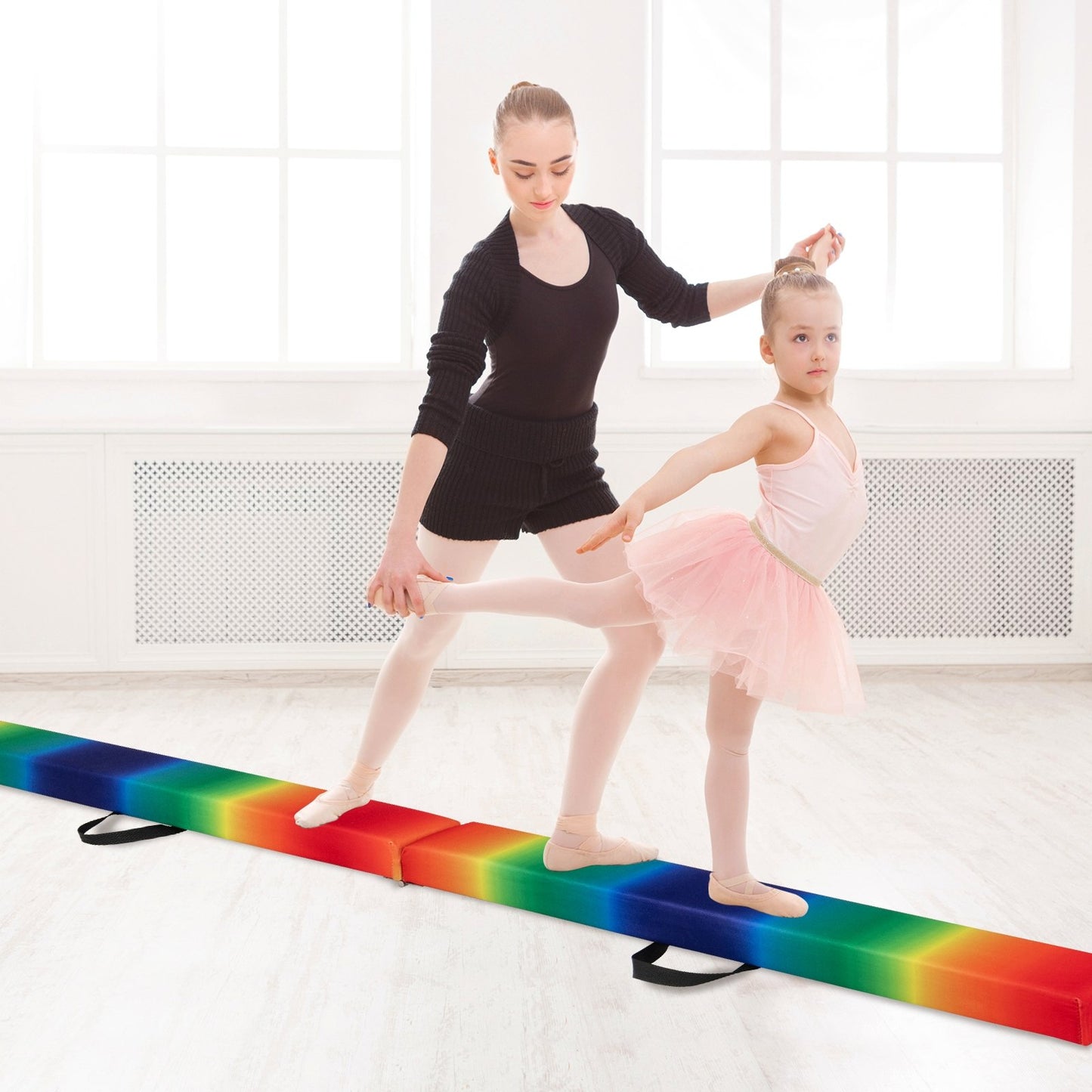 Folding Balance Beam with Solid Wood Base and Anti-slip Bottom-Beige