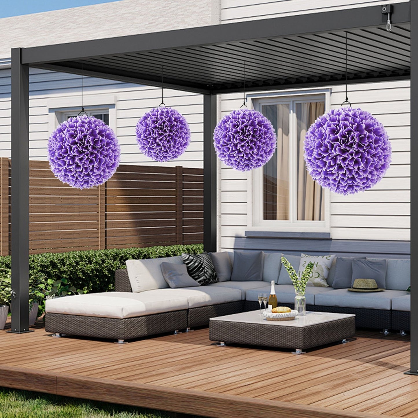 2 Pieces Artificial Plant Topiary Balls Faux Boxwood Decorative Balls-Green