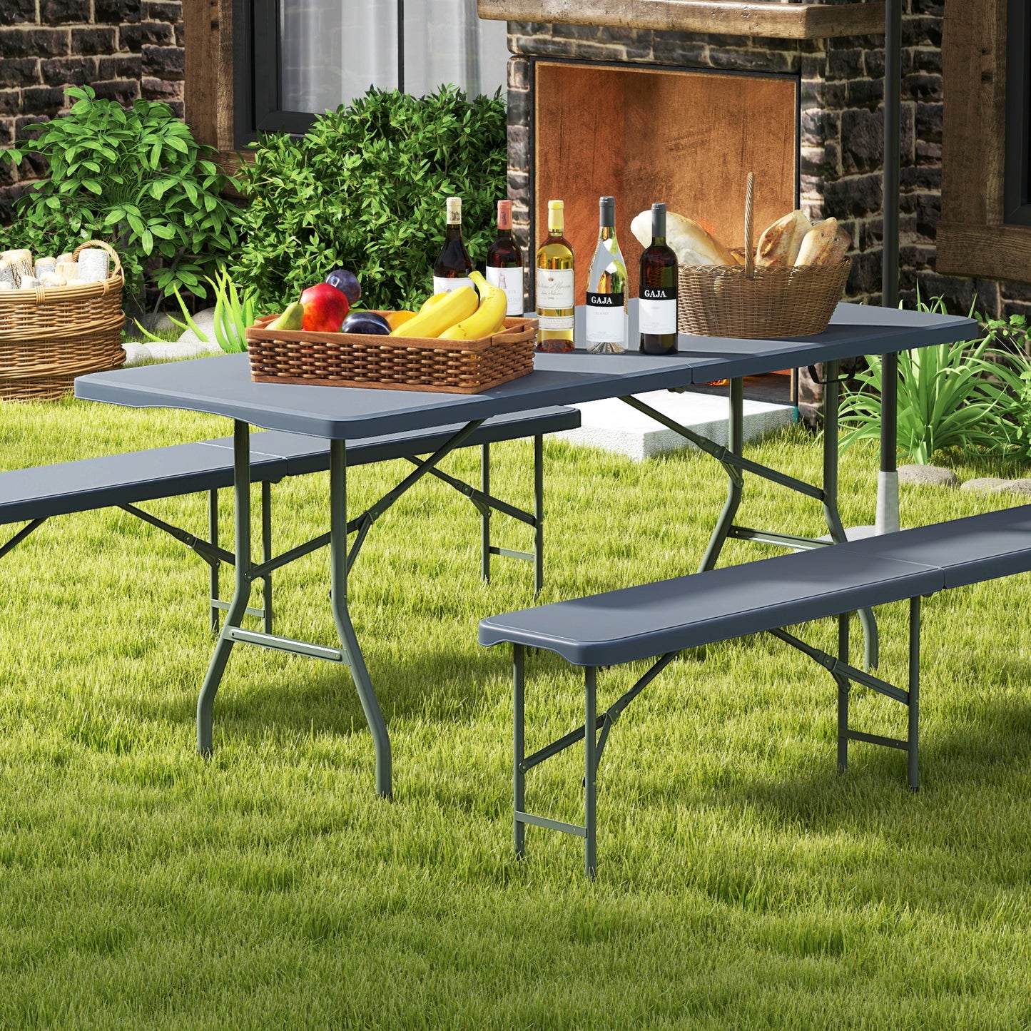 6 ft Portable Folding Table 350 LBS Fold-in-Half Table with HDPE Tabletop-Black