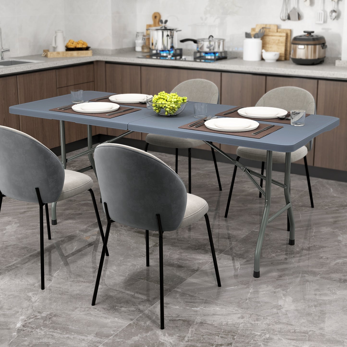 6 ft Portable Folding Table 350 LBS Fold-in-Half Table with HDPE Tabletop-Black