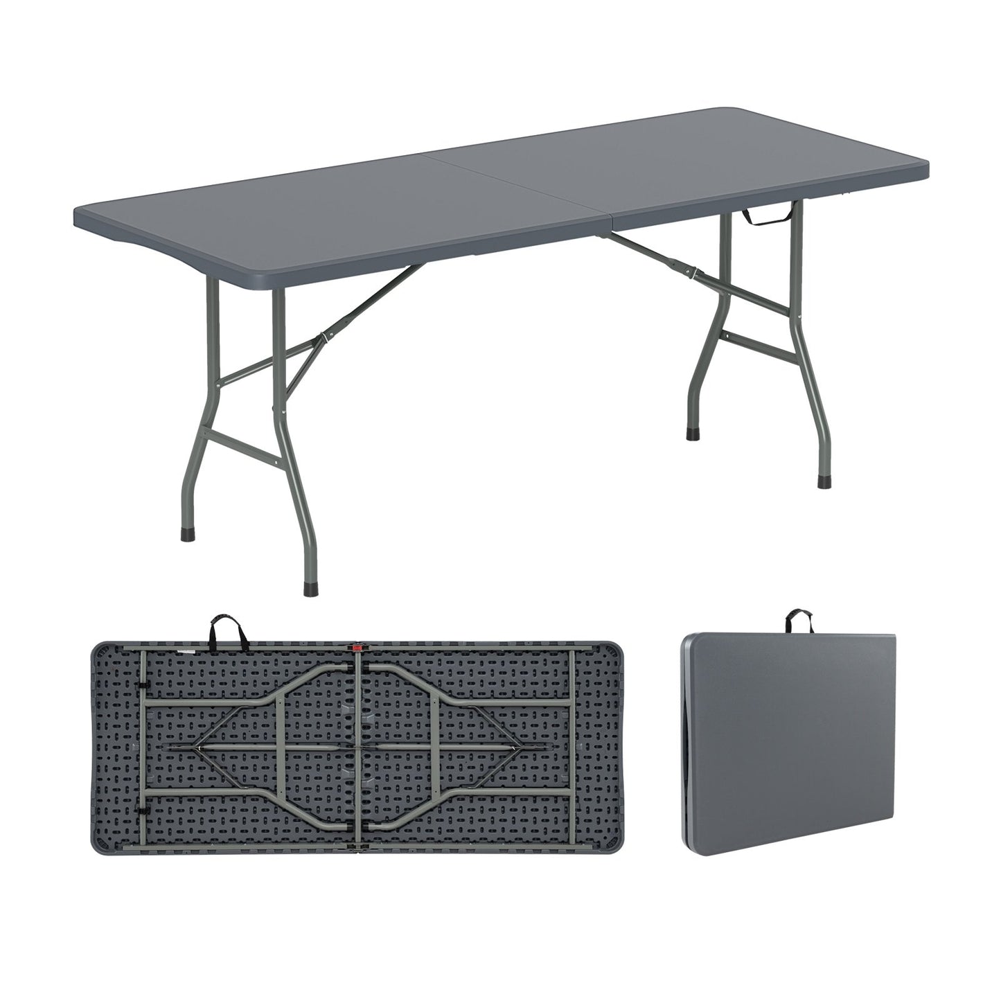 6 ft Portable Folding Table 350 LBS Fold-in-Half Table with HDPE Tabletop-Black