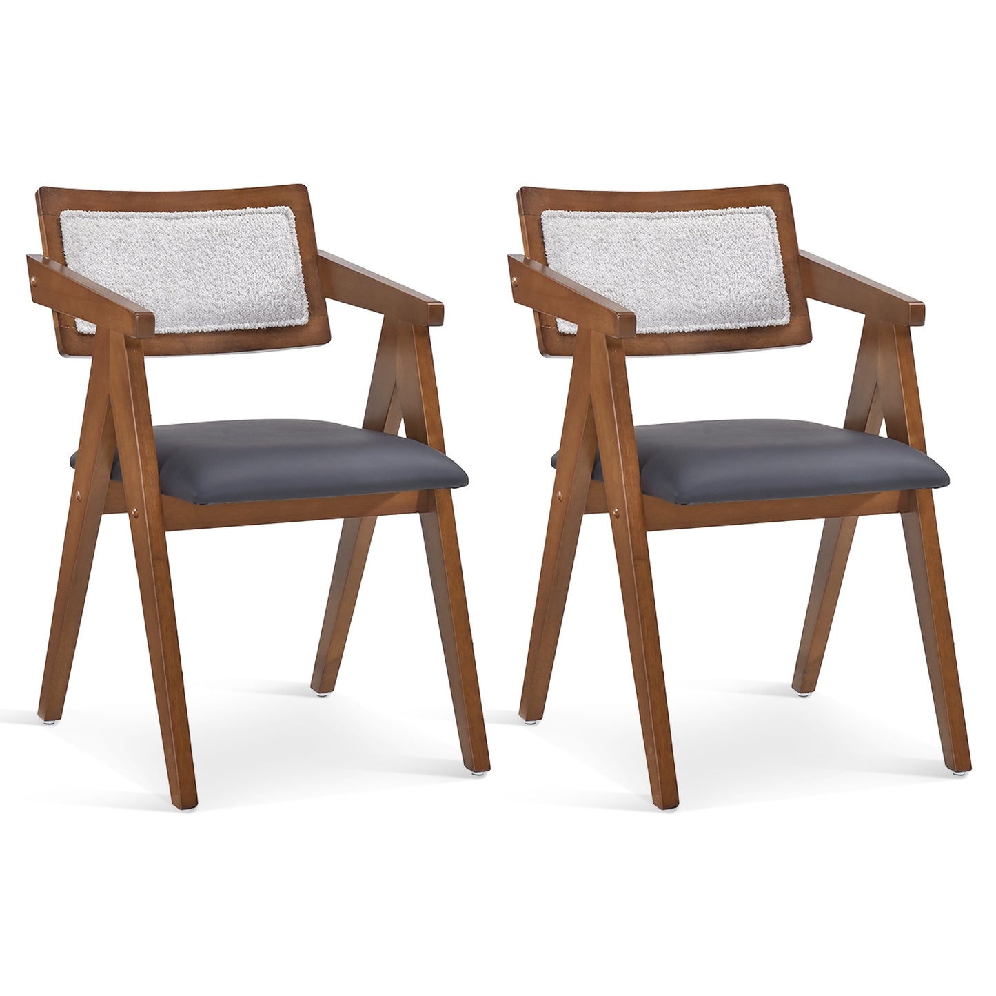 Mid Century Wooden Accent Chairs with Leathaire Seat Cushions Set of 2-Beige