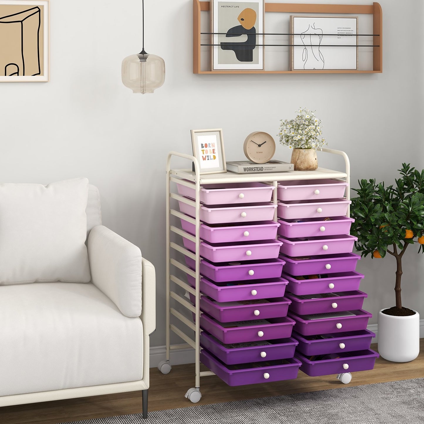 20 Drawers Rolling Storage Cart Studio Organizer-Beige