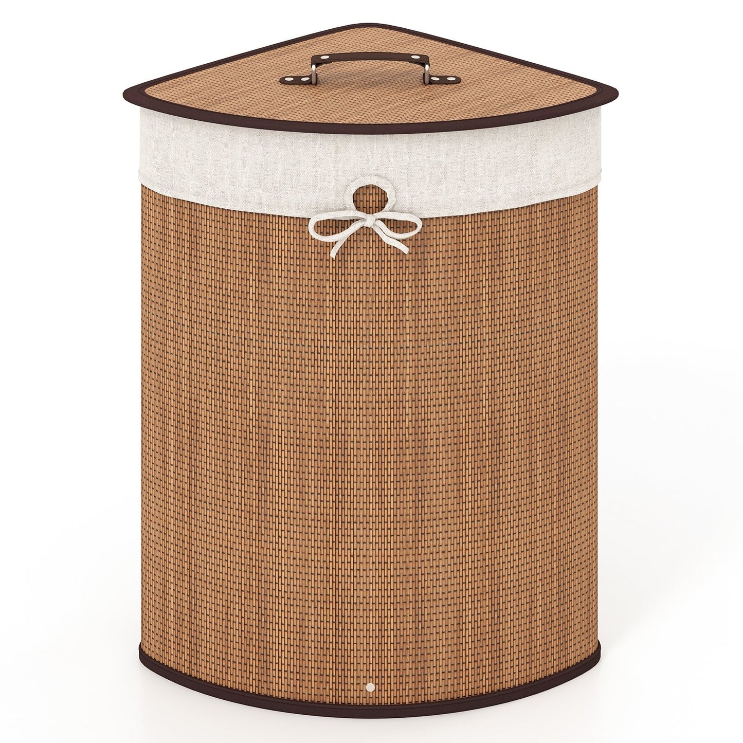 Corner Bamboo Hamper Laundry Basket with Lid and Removable Liner-Black