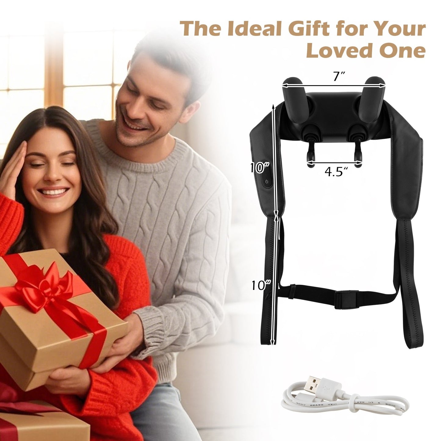 Neck Shoulder Massager with 2 Heat Levels for Pain Relief-Beige