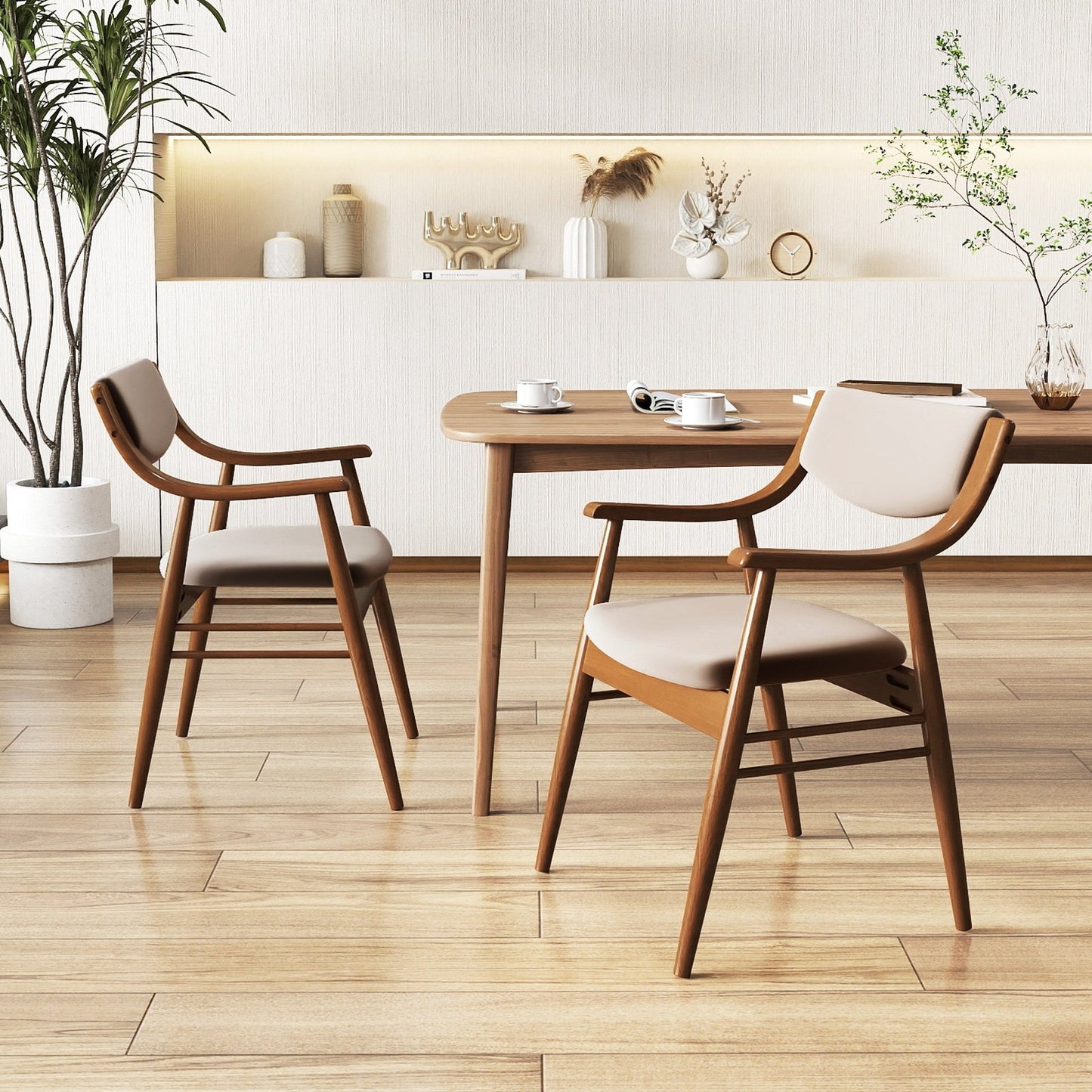 Wooden Dining Chair Set of 2 with Padded Seat and Back-Black