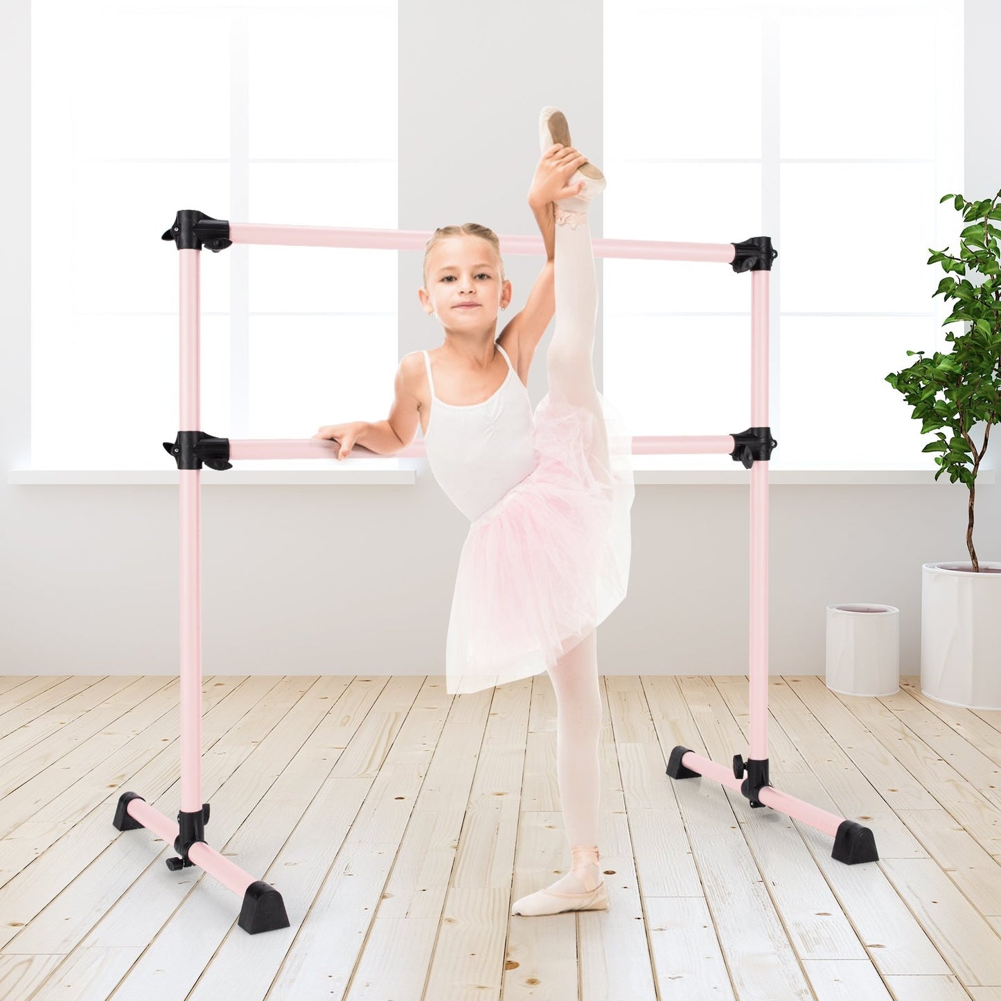 4 Feet Portable Double Freestanding Barre Dancing Stretching-Black