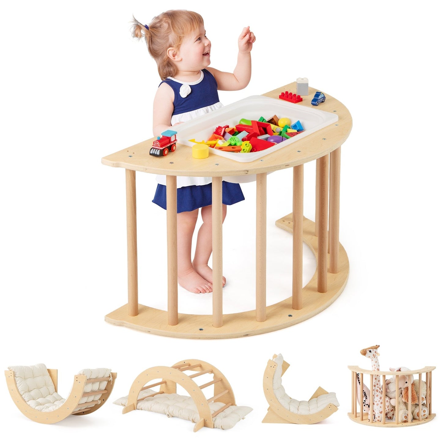 6 in 1 Kids Climbing Arch Playset wIth Removable Cushion and Stoppers-Multicolor