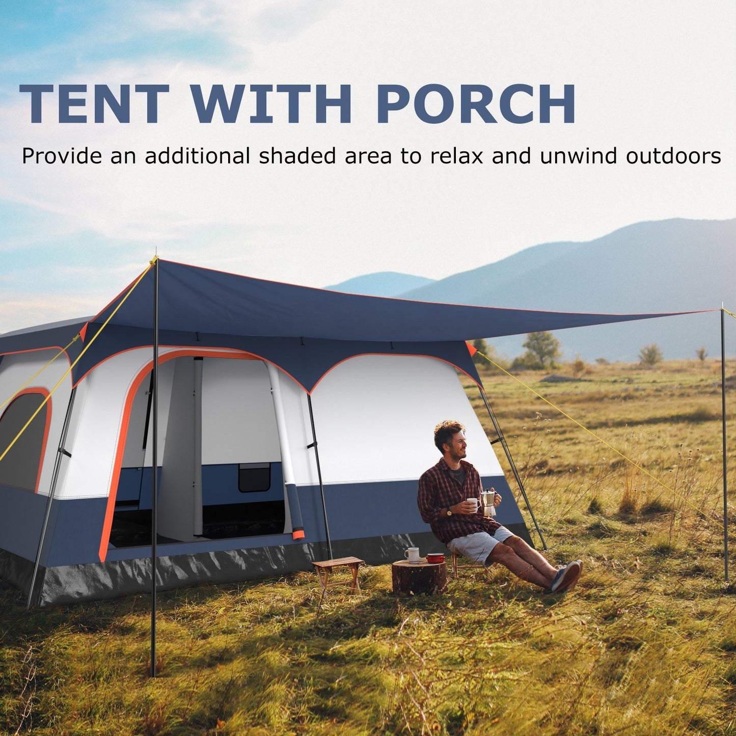 8-10 Person Camping Tent with Double Rooms and 2 Doors-Green