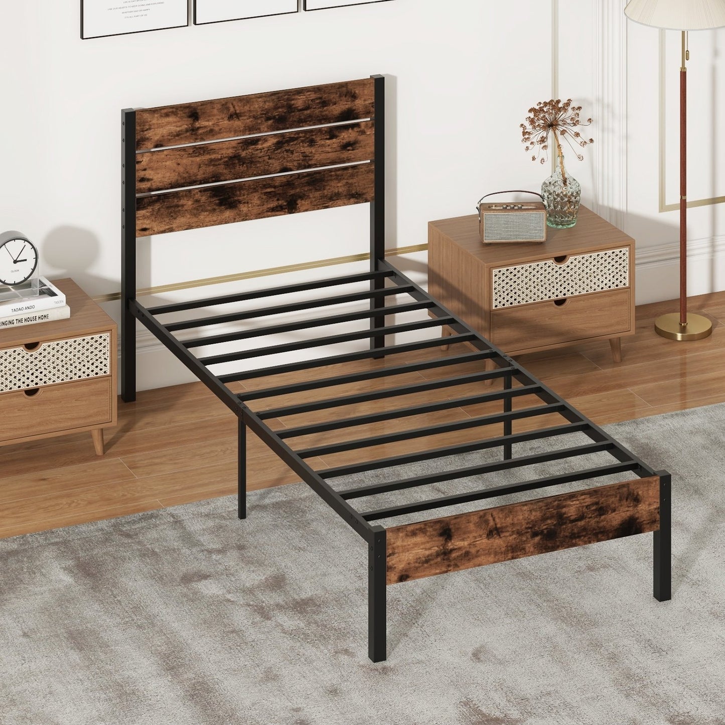 Full/King/Queen/Twin Size Bed Frame with High Headboard and Mute Bar-Queen Size