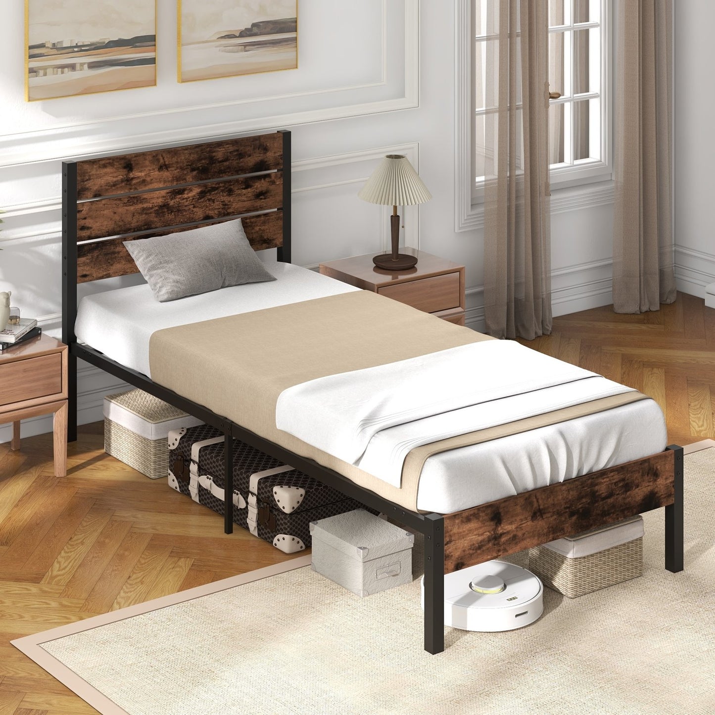 Full/King/Queen/Twin Size Bed Frame with High Headboard and Mute Bar-Queen Size
