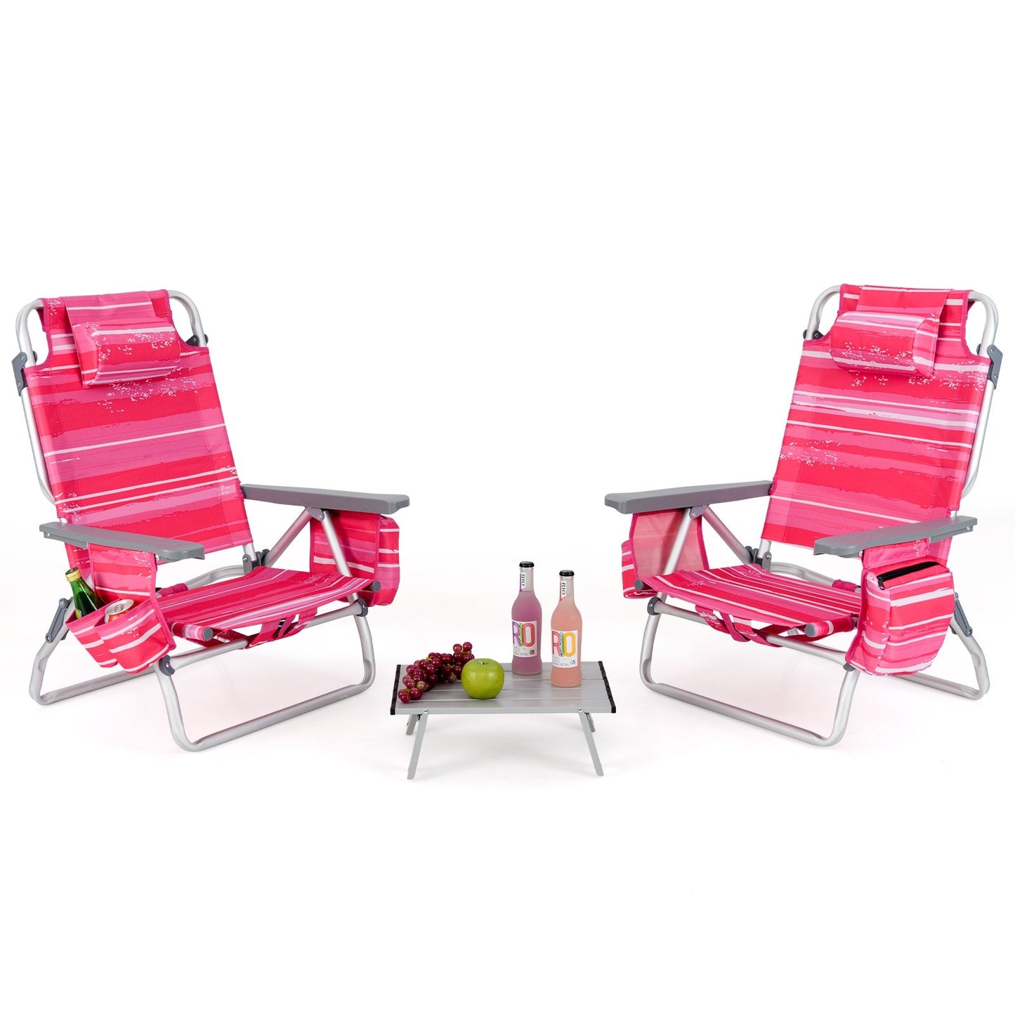 2 Packs 5-Position Outdoor Folding Backpack Beach Table Chair Reclining Chair Set-Blue
