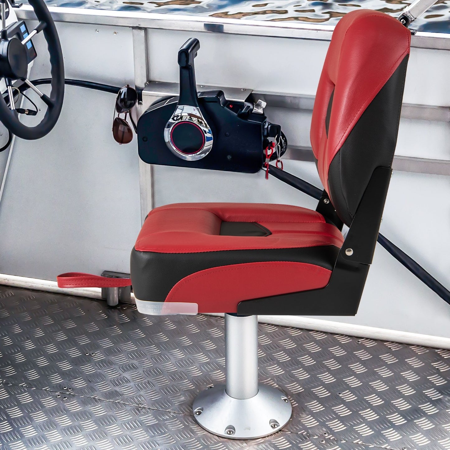 Set of 2 Folding Low Back Fishing Boat Seats with Stainless Steel Screws-Black