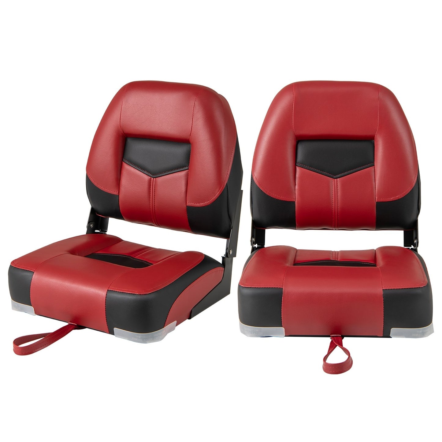 Set of 2 Folding Low Back Fishing Boat Seats with Stainless Steel Screws-Black