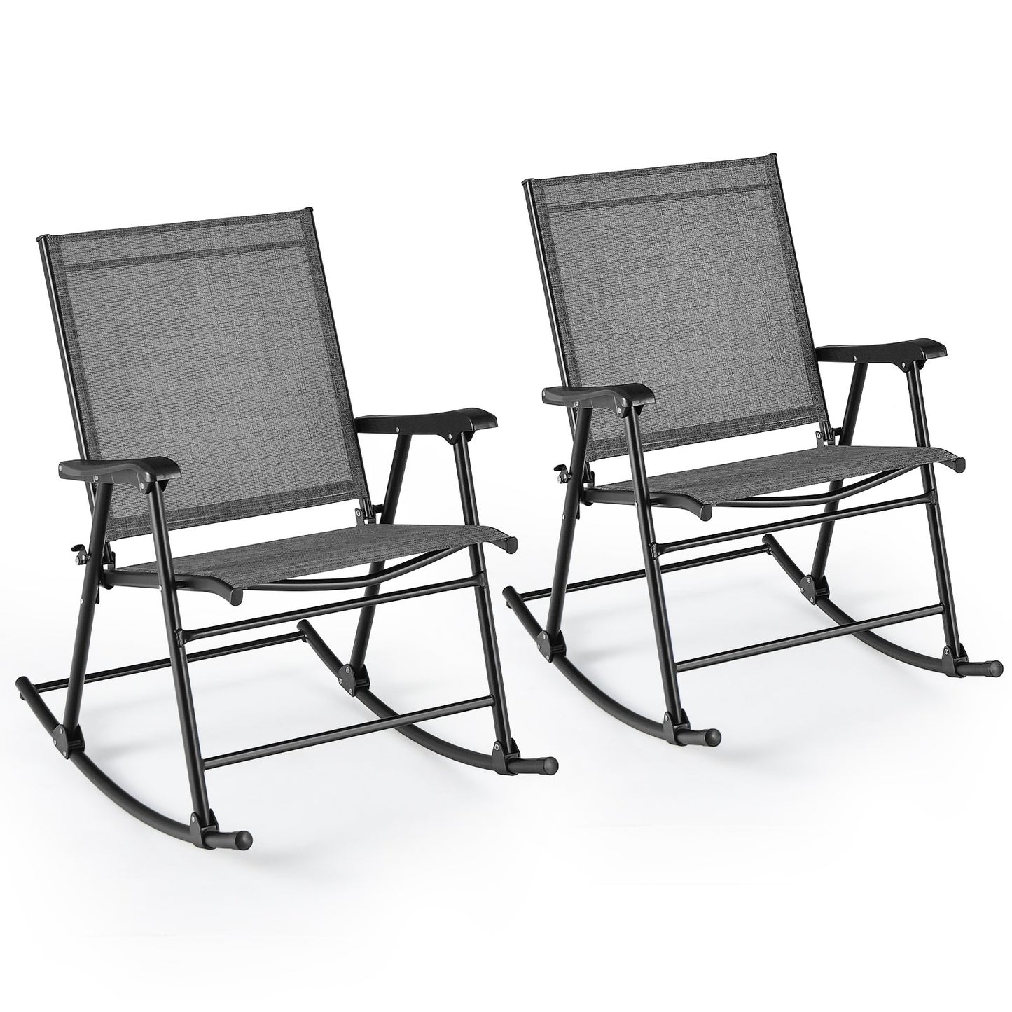 Folding Rocking Chair with Breathable Seat Fabric Set of 2-Black