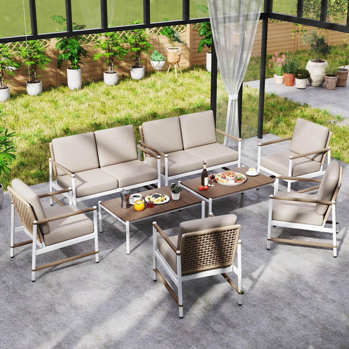 4 Pieces Patio Furniture Set with Thick Cushions and a Coffee Table-Gray
