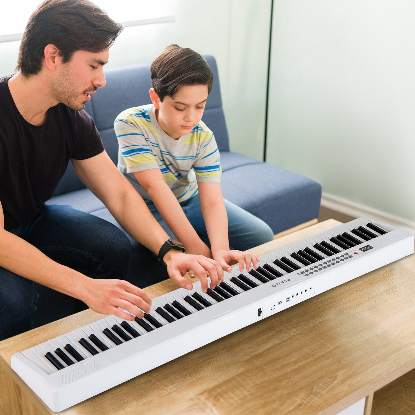 88 Key Foldable Electric Keyboard Piano with Wireless MIDI and Dual Speakers-Black