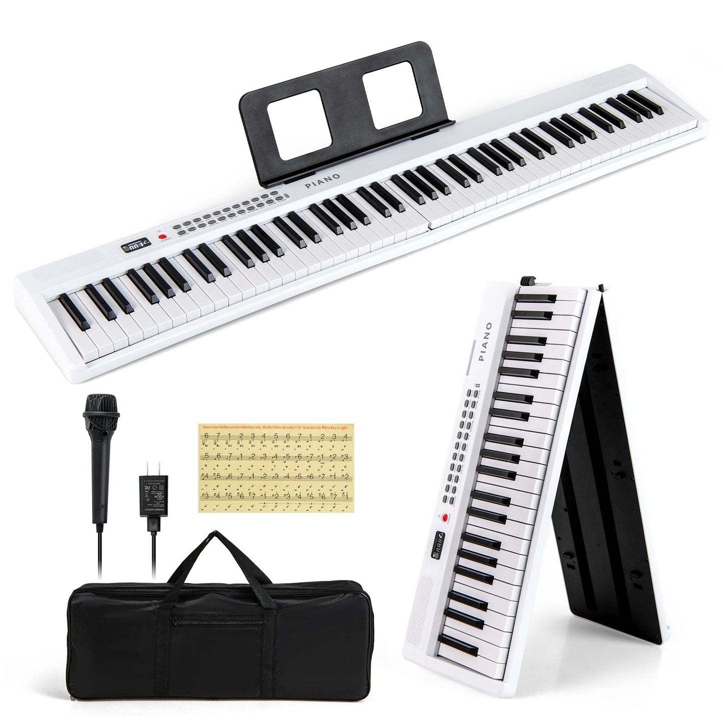 88 Key Foldable Electric Keyboard Piano with Wireless MIDI and Dual Speakers-Black