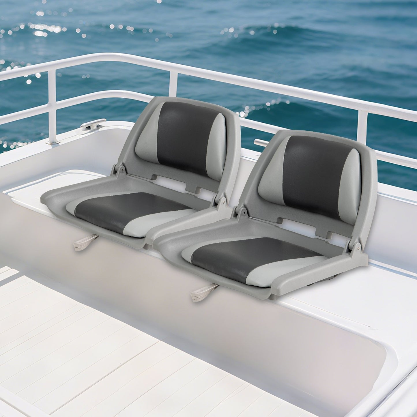 Boat Seat Folding Low Back Boat Chair with Marine-Grade PVC-Gray