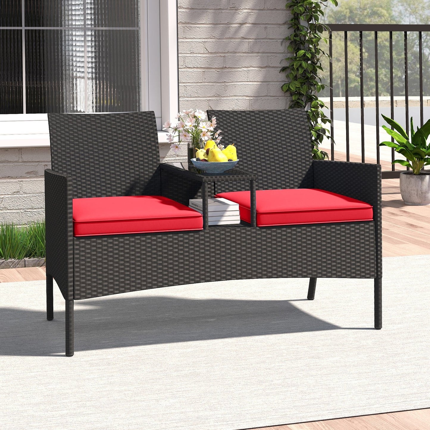 Patio Loveseat with Built-in Table for Backyard Porch-Navy