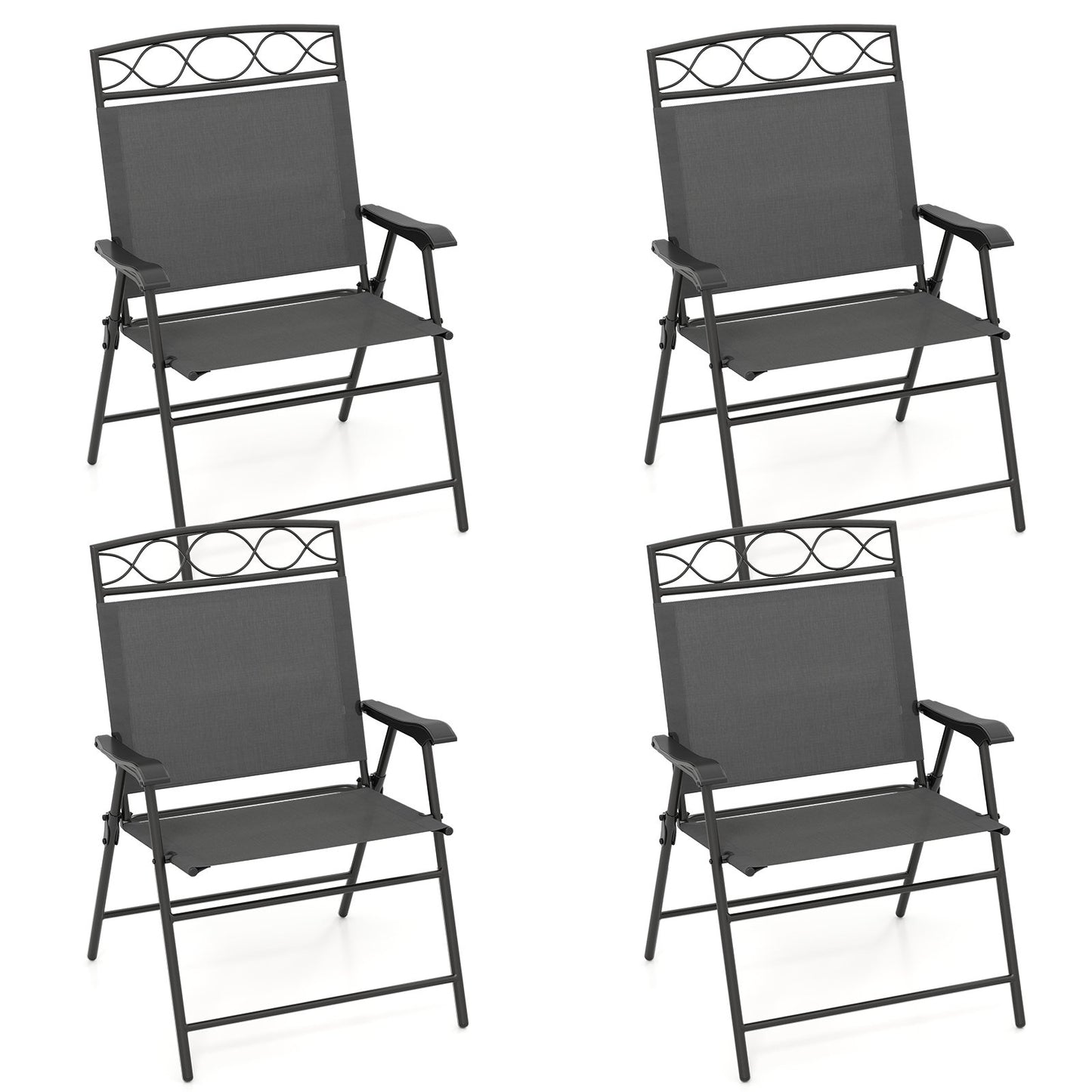 Set of 4 Patio Folding Chairs Set Dining Chairs with Armrests-Beige