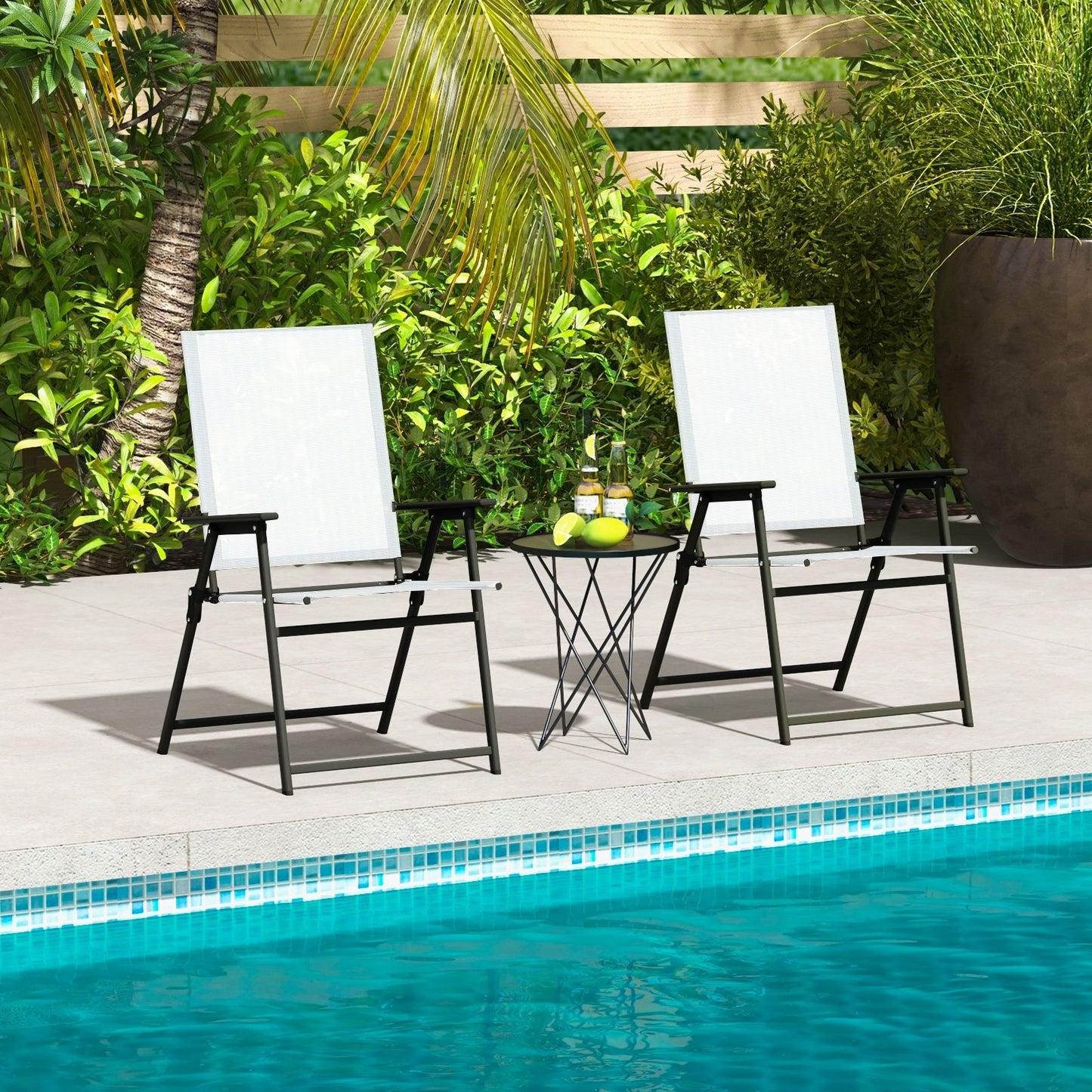 2 Pieces Patio Folding Chairs with Armrests for Deck Garden Yard-Black & Gray