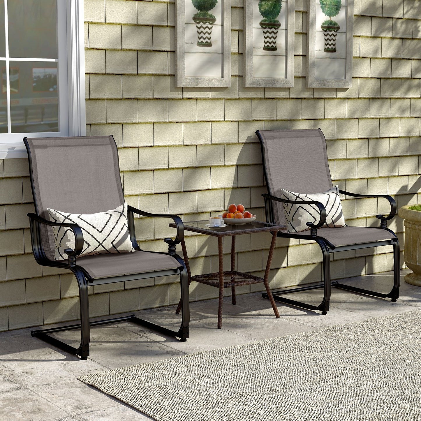 Set of 2 Patio Chairs with Quick-drying and Breathable Fabric for Backyard-Brown