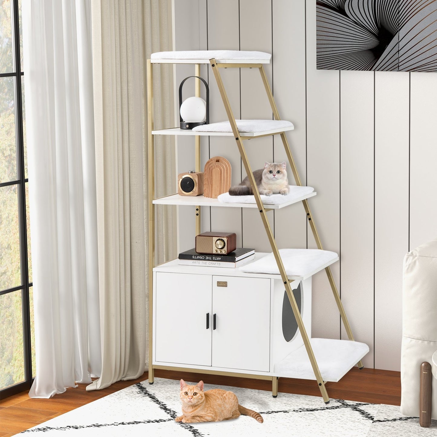 Large Cat Litter Box Enclosure with Storage and Ladder Shelf-Rustic Brown