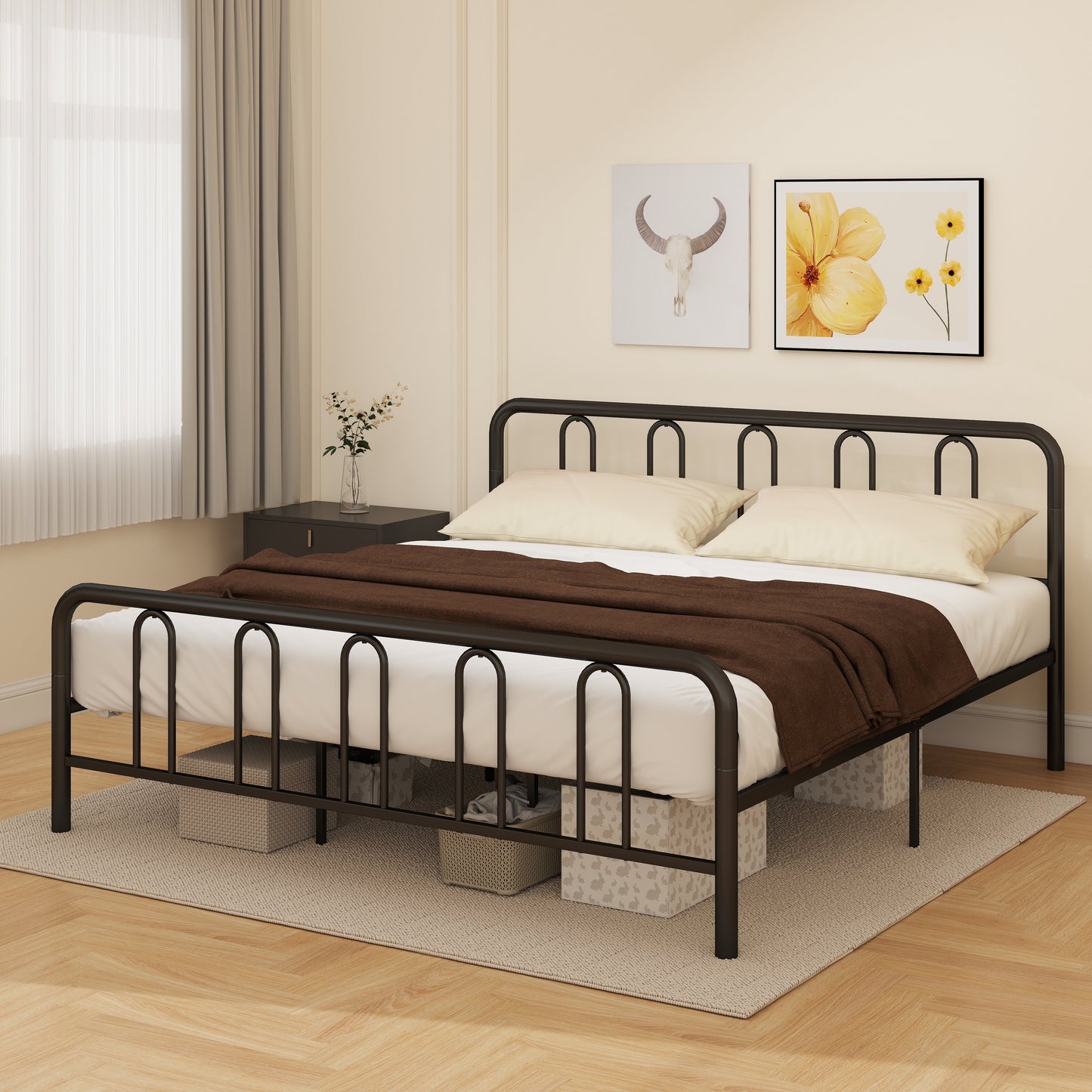 Full/Queen Size Metal Bed Frame with Headboard and Footboard-Queen Size