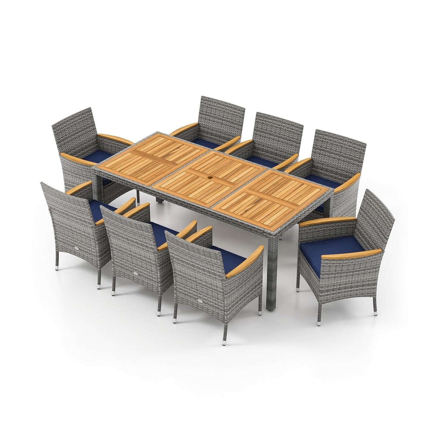 9 Pieces Patio PE Wicker Dining Set for Deck Garden and Yard-Navy
