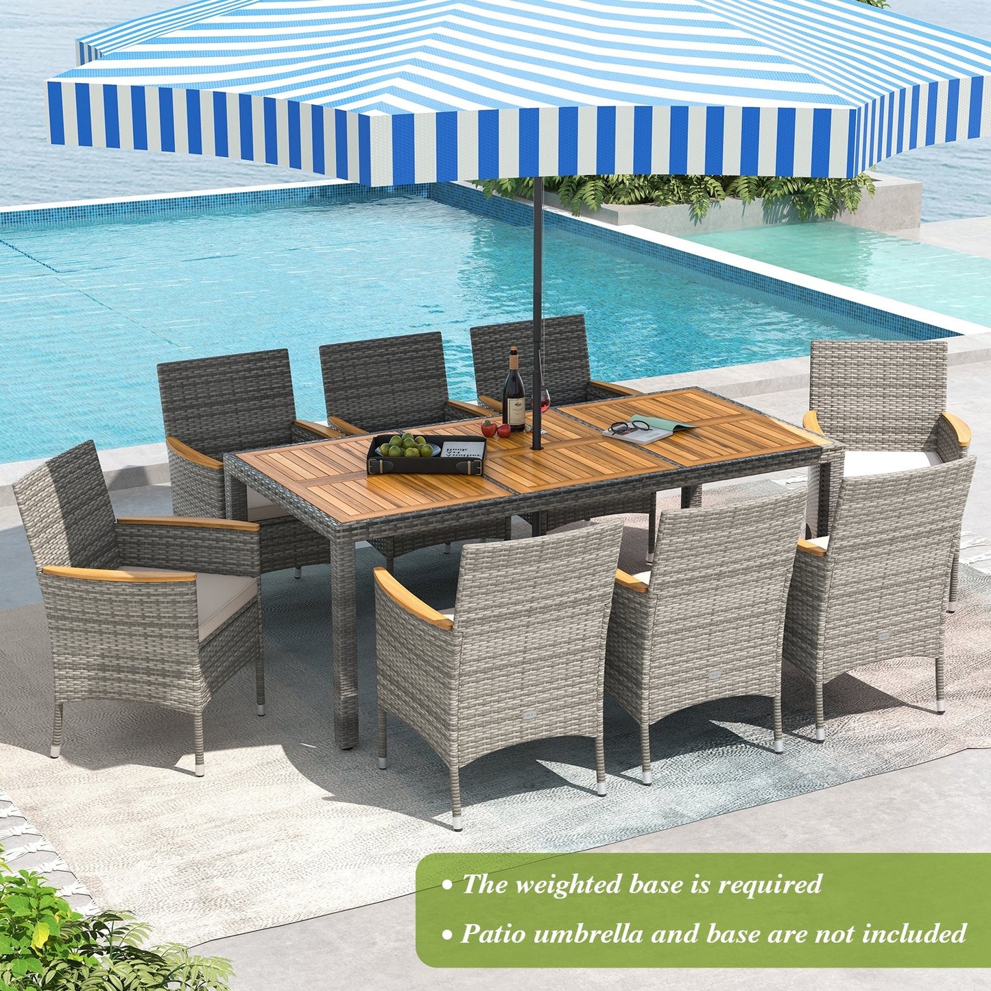 9 Pieces Patio PE Wicker Dining Set for Deck Garden and Yard-Navy