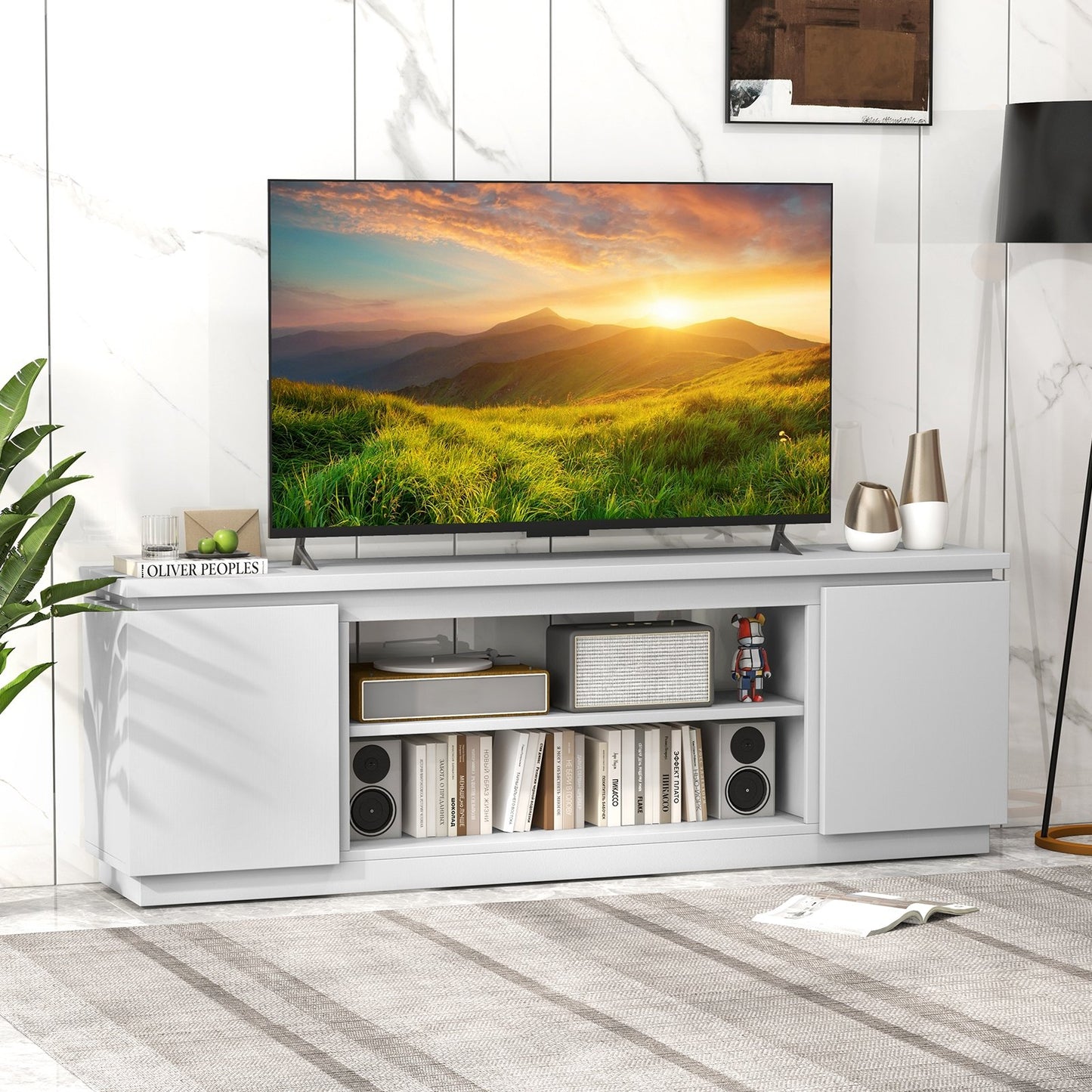 TV Cabinet with 3 Adjustable Shelves and Anti-Tipping Kits for TVs up to 80 Inch-Black