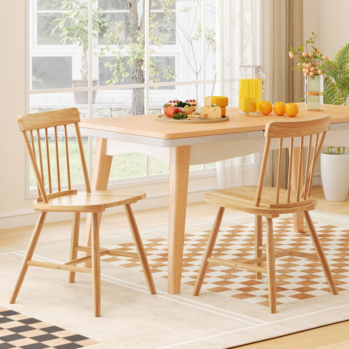 Farmhouse Kitchen Chair Set of 2 with Rubber Wood Frame-Black