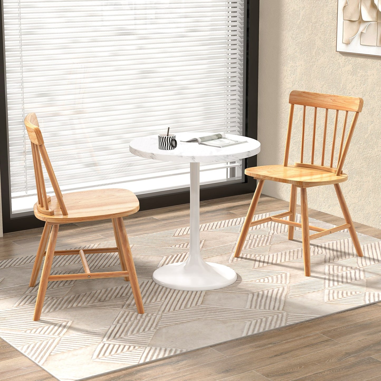 Farmhouse Kitchen Chair Set of 2 with Rubber Wood Frame-Black