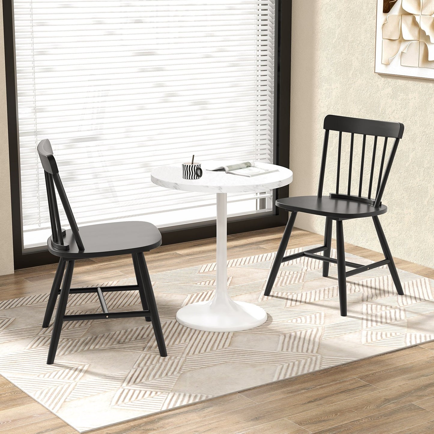 Farmhouse Kitchen Chair Set of 2 with Rubber Wood Frame-Black