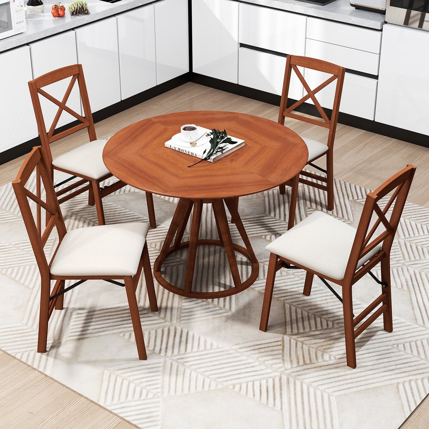 Folding Dining Chairs Set of 2 with Padded Seat and Rubber Wood Frame-B