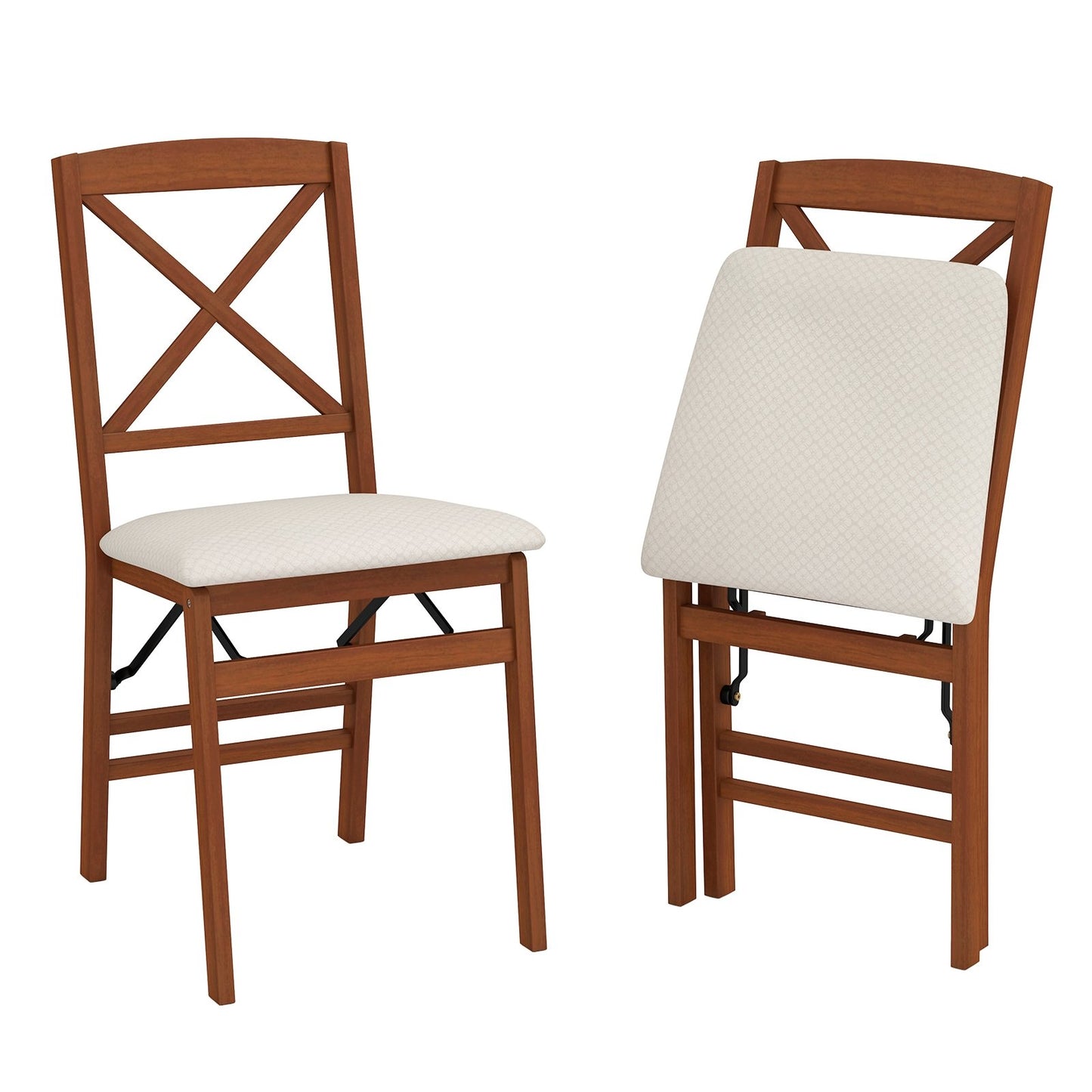 Folding Dining Chairs Set of 2 with Padded Seat and Rubber Wood Frame-B