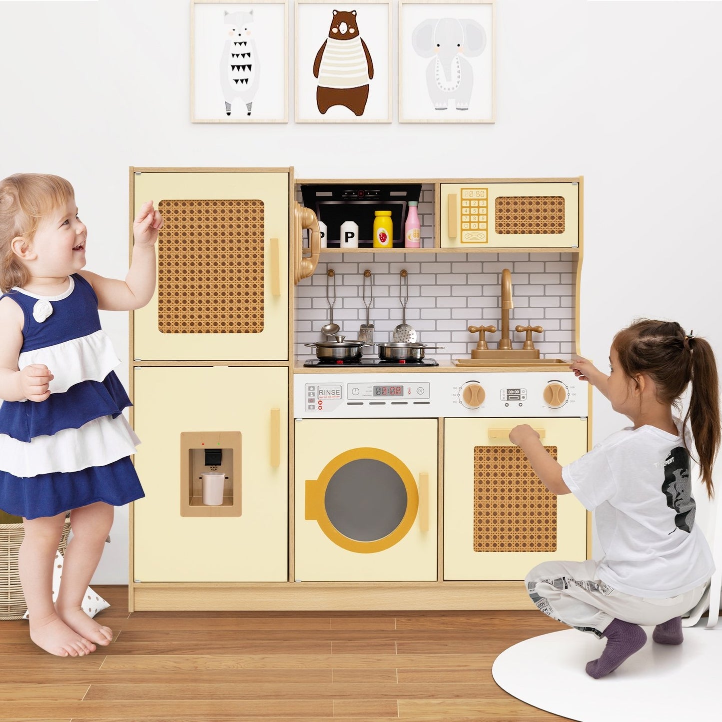 Kids Wooden Kitchen Playset with Realistic Lights and Sounds-Pink