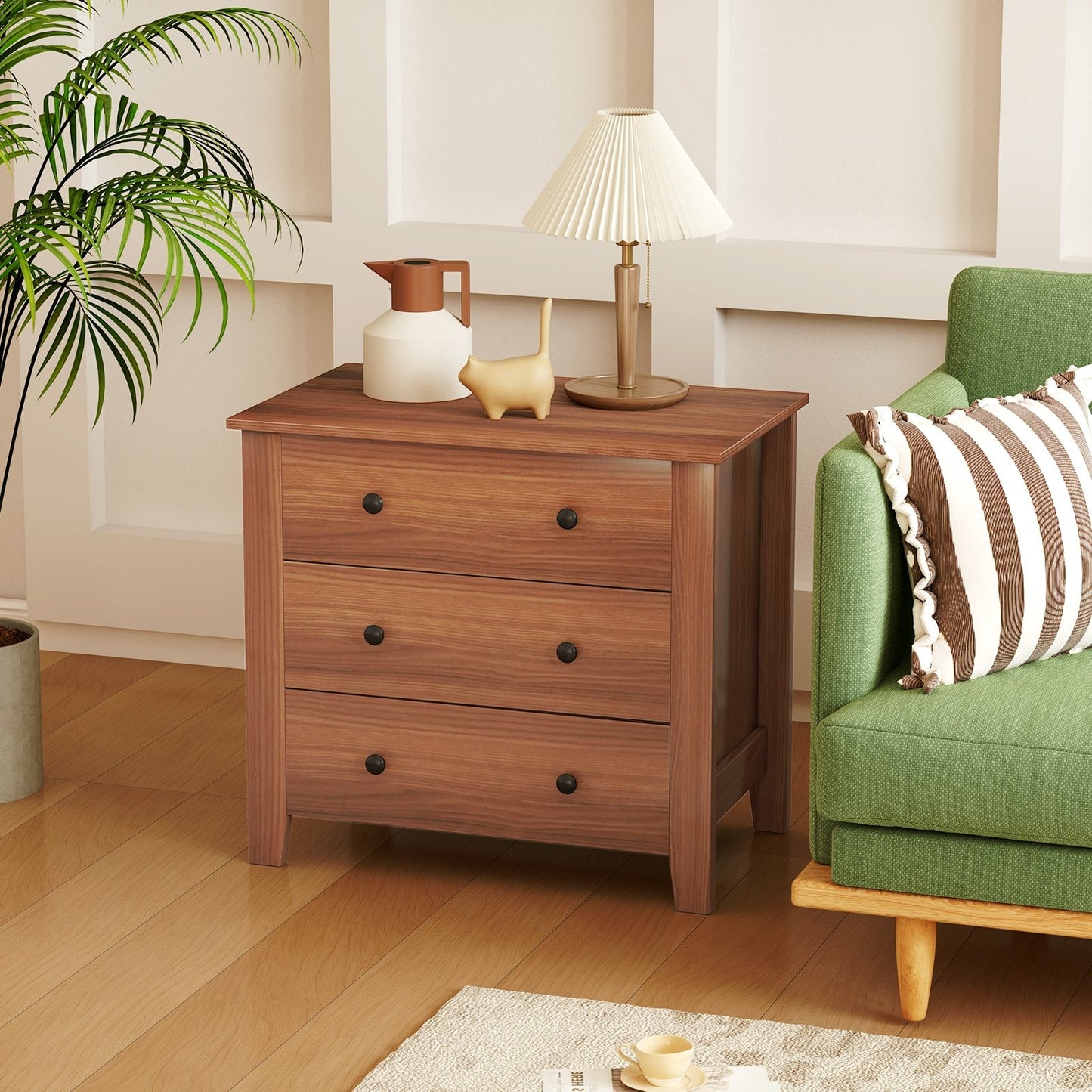 3 Drawer Dresser Chest of Drawers Bedside Table-Black