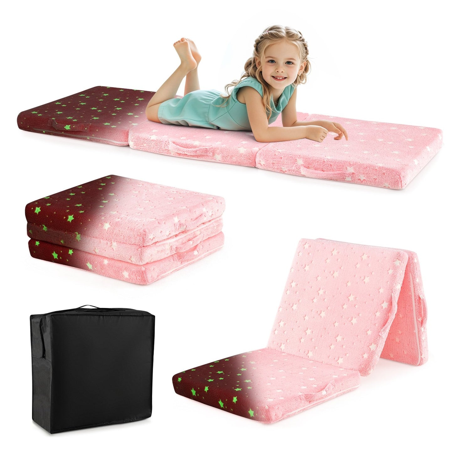 Foldable Floor Mattress for Kids with Washable Flannel Cover-Dark Gray
